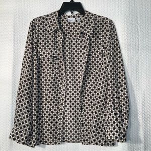 kim rogers / black tan and white button down collared top size medium womens